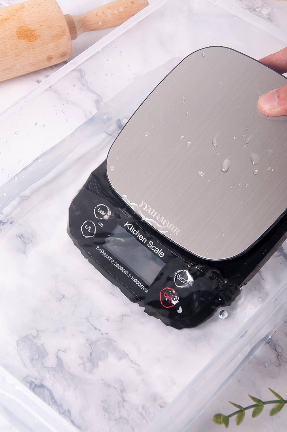 Waterproof Food Kitchen Scale 22lb Digital Scale Weight Grams and Oz, Washable, USB Rechargeable, 304 Stainless Steel, 0.1oz/0.5g Precise Graduation, 5 Units for Baking and Cooking