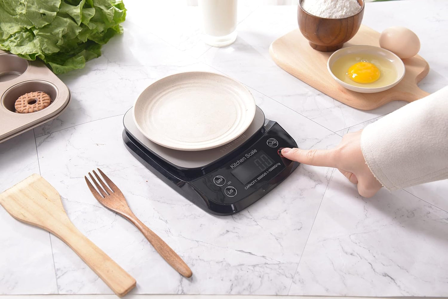 Waterproof Food Kitchen Scale 22lb Digital Scale Weight Grams and Oz, Washable, USB Rechargeable, 304 Stainless Steel, 0.1oz/0.5g Precise Graduation, 5 Units for Baking and Cooking