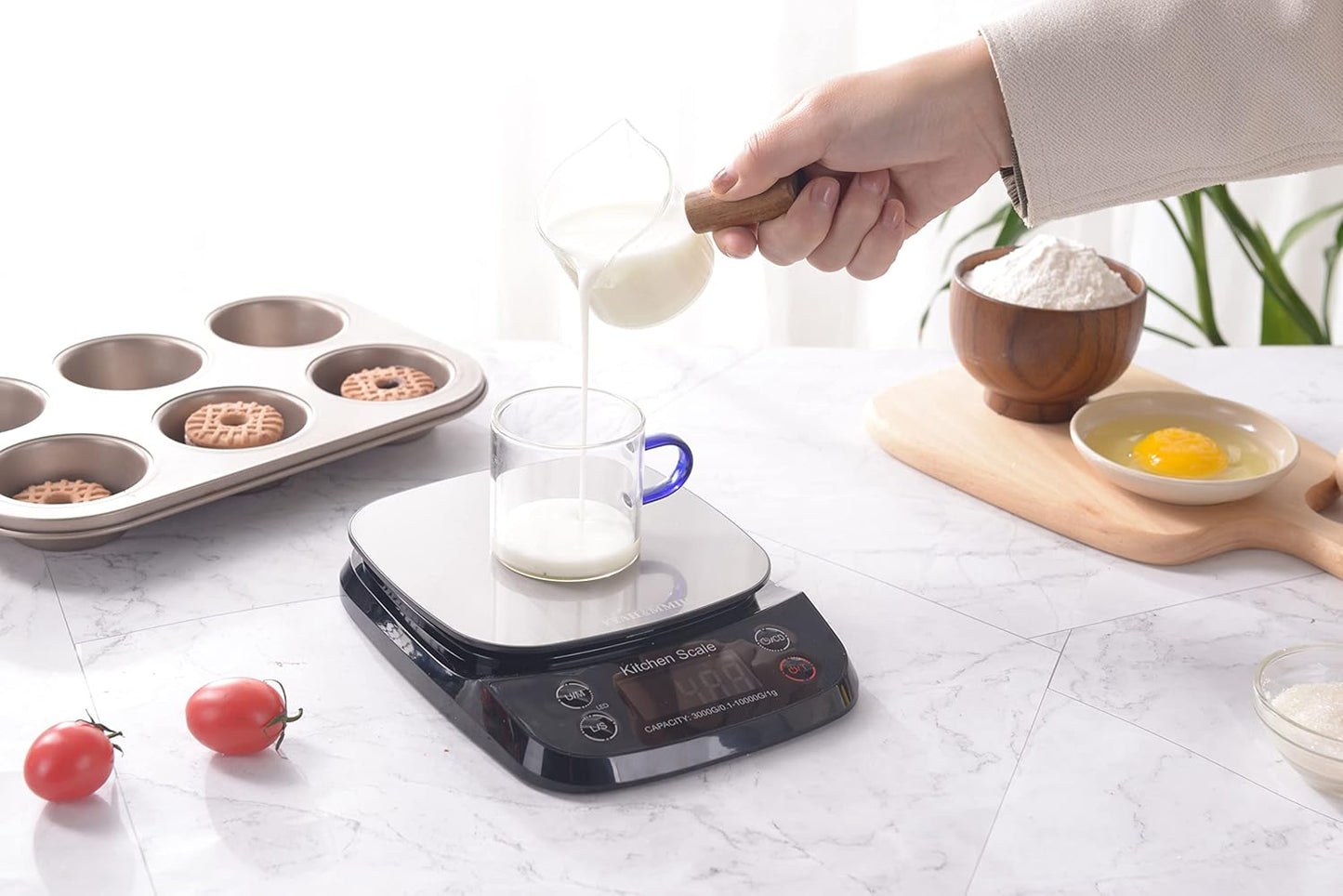 Waterproof Food Kitchen Scale 22lb Digital Scale Weight Grams and Oz, Washable, USB Rechargeable, 304 Stainless Steel, 0.1oz/0.5g Precise Graduation, 5 Units for Baking and Cooking