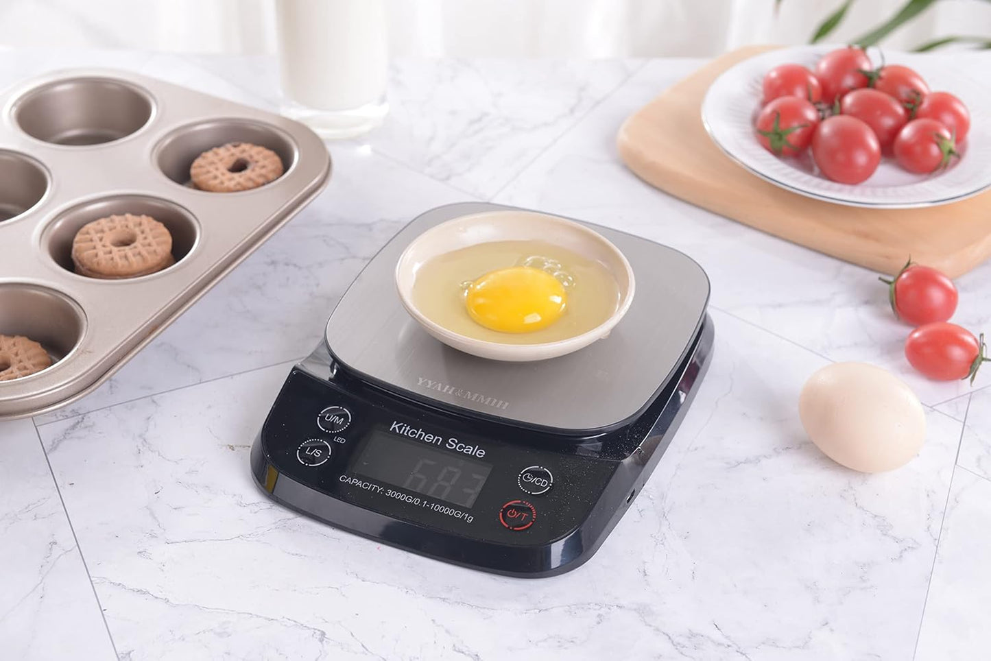 Waterproof Food Kitchen Scale 22lb Digital Scale Weight Grams and Oz, Washable, USB Rechargeable, 304 Stainless Steel, 0.1oz/0.5g Precise Graduation, 5 Units for Baking and Cooking