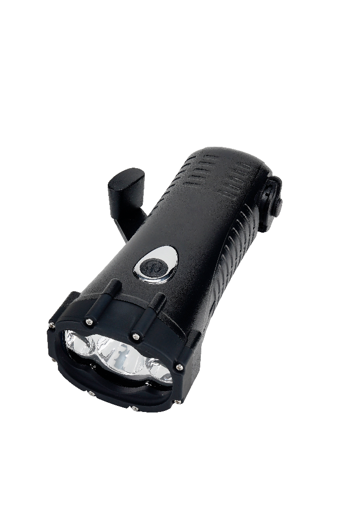 Hand-Crank Emergency LED Flashlight with Radio, Loud Alarm, Strong Light, Explosion-Proof and Waterproof for Outdoor Use