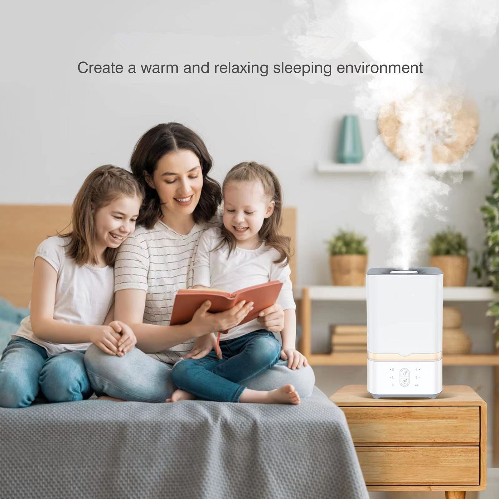 Customized humidifier with large mist output, high capacity, constant humidity, warm mist, ultrasonic technology, and UV sterilization