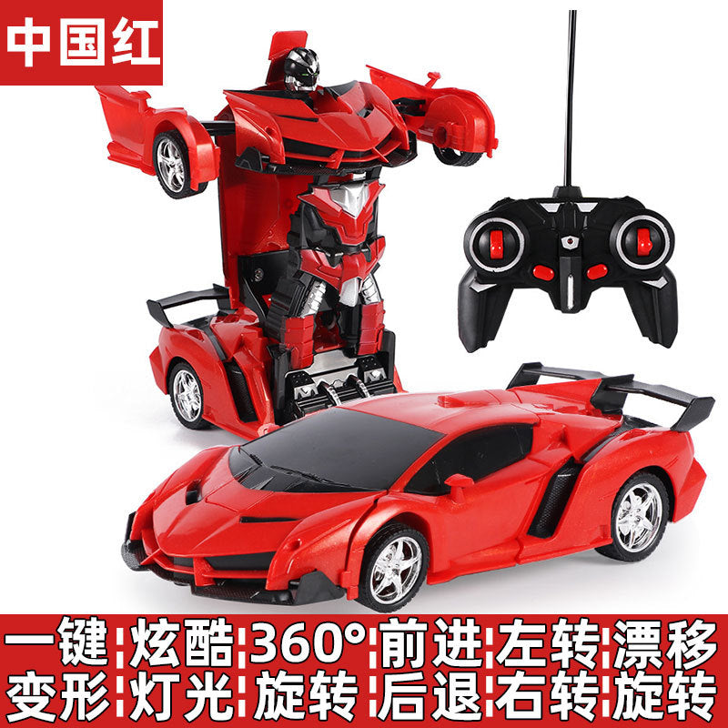 One-Key Transformation Remote Control Car - RC Police Car Model, Rechargeable Sports Car Toy for Boys, Remote Control Car