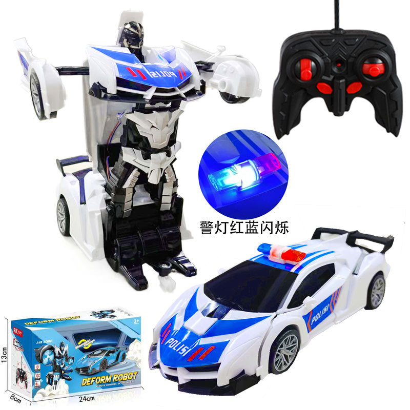 One-Key Transformation Remote Control Car - RC Police Car Model, Rechargeable Sports Car Toy for Boys, Remote Control Car
