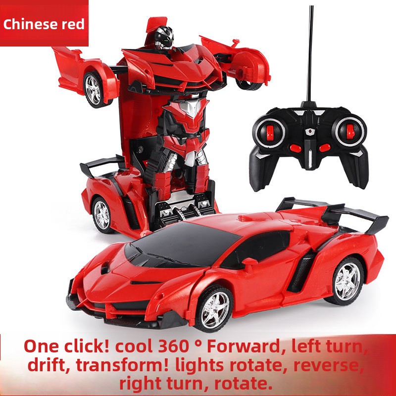 One-Key Transformation Remote Control Car - RC Police Car Model, Rechargeable Sports Car Toy for Boys, Remote Control Car