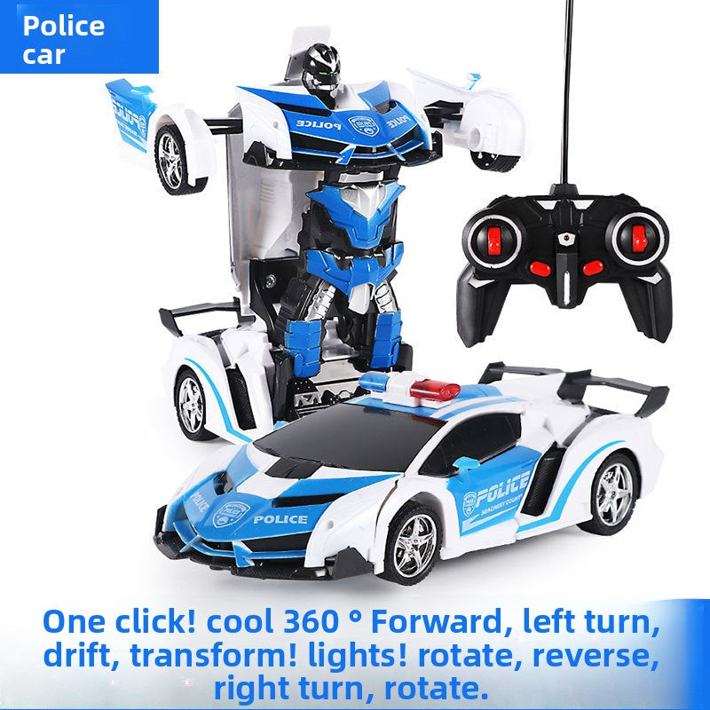 One-Key Transformation Remote Control Car - RC Police Car Model, Rechargeable Sports Car Toy for Boys, Remote Control Car