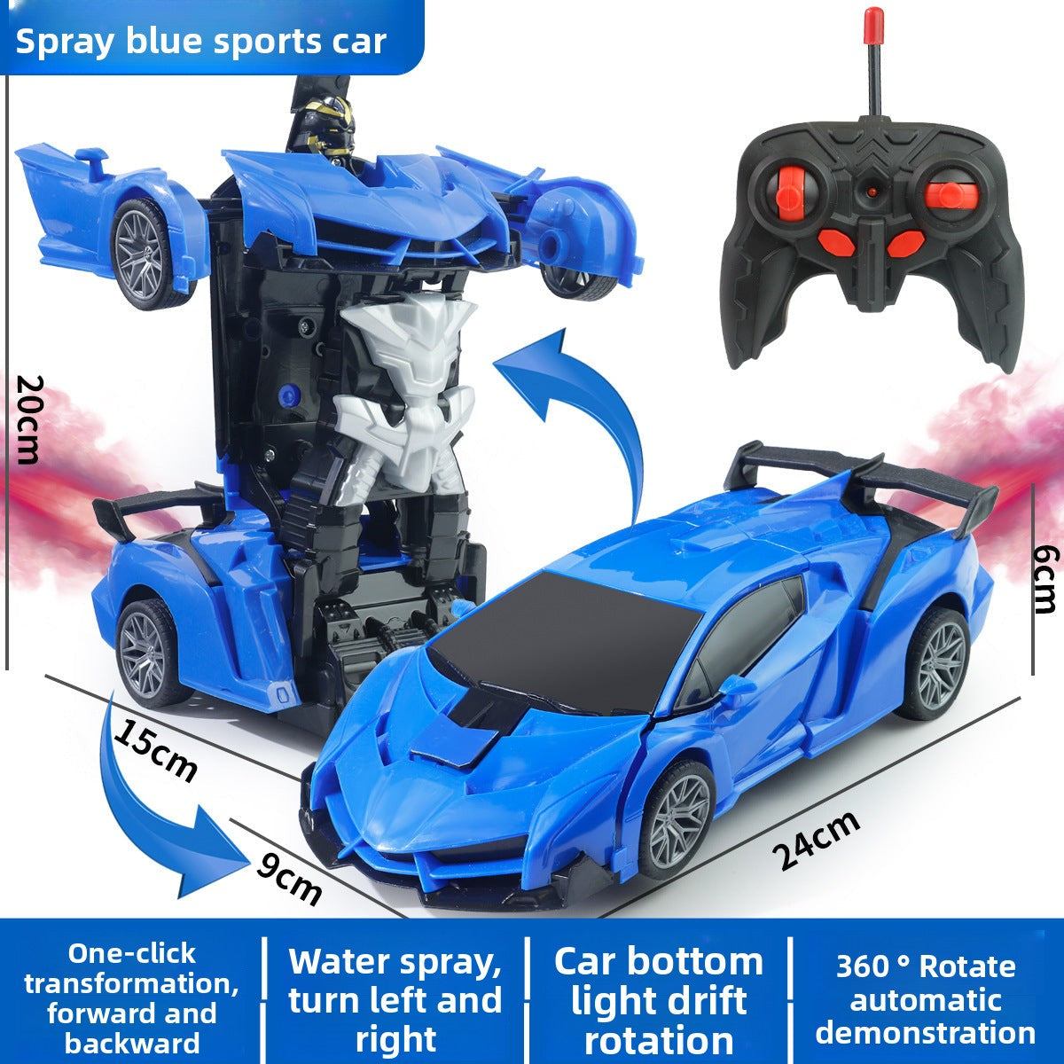 One-Key Transformation Remote Control Car - RC Police Car Model, Rechargeable Sports Car Toy for Boys, Remote Control Car