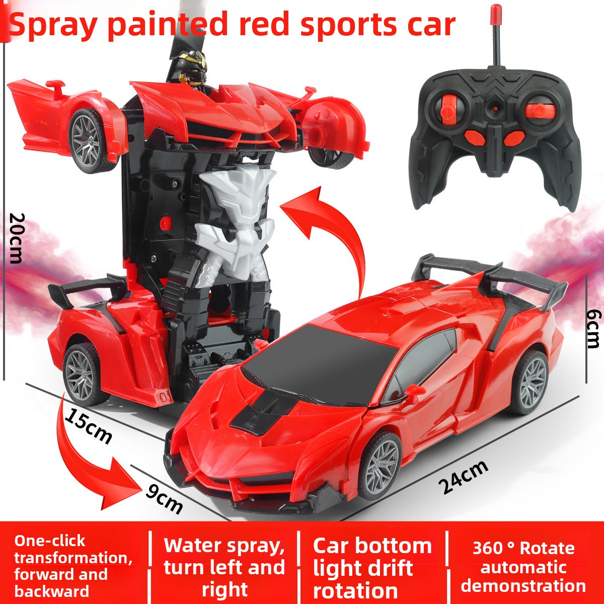 One-Key Transformation Remote Control Car - RC Police Car Model, Rechargeable Sports Car Toy for Boys, Remote Control Car