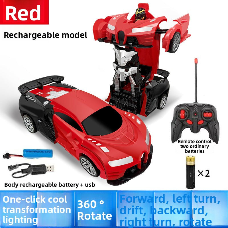 One-Key Transformation Remote Control Car - RC Police Car Model, Rechargeable Sports Car Toy for Boys, Remote Control Car