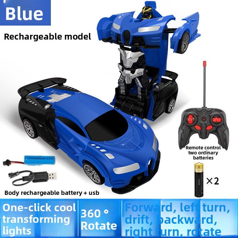 One-Key Transformation Remote Control Car - RC Police Car Model, Rechargeable Sports Car Toy for Boys, Remote Control Car