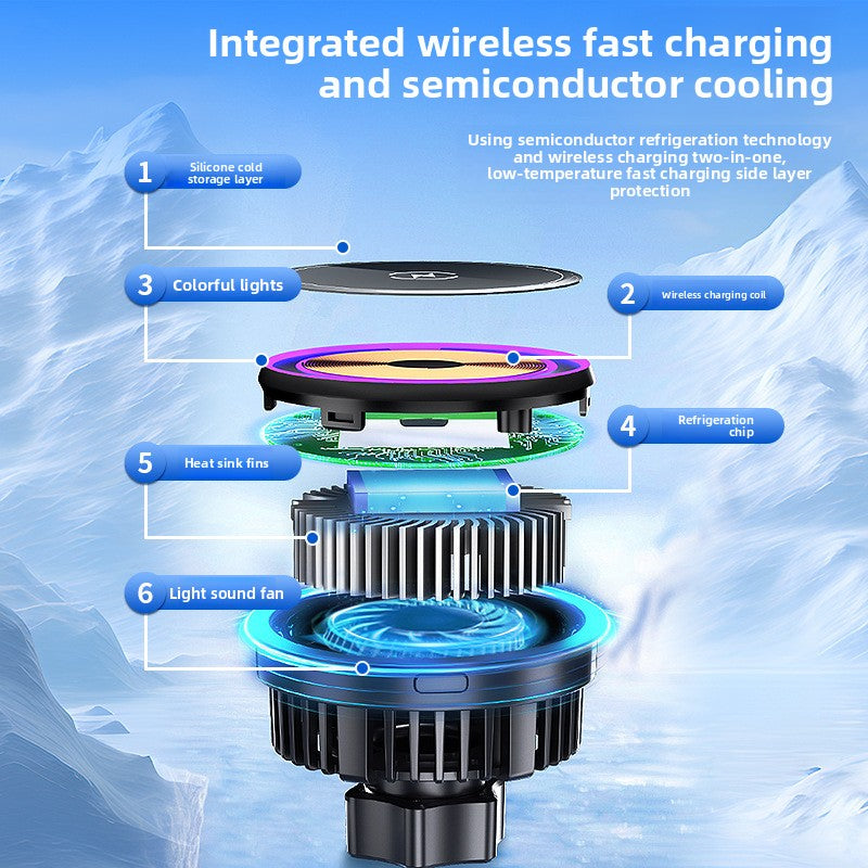 T2 Semiconductor Cooling Magnetic Car Vent Mount with Wireless Charging - Universal Smart Navigation Phone Holder